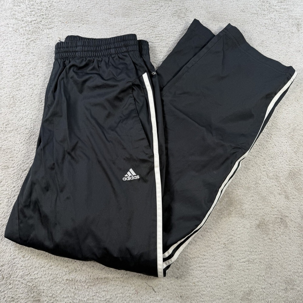 Adidas Track Pants Mens Medium Black Mesh Lined 3 Stripe Gym Active Performance